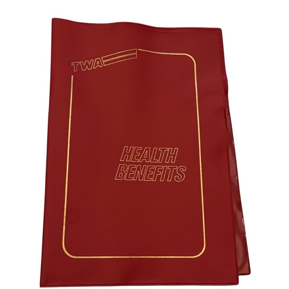 Vintage TWA Trans World Airlines Employee Health Benefits Red Vinyl Folder READ